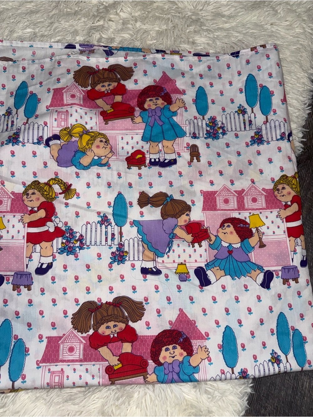 Vintage 1980s Cabbage Patch Kids Twin Flat Top Sheet Retro Bedding, table cloth